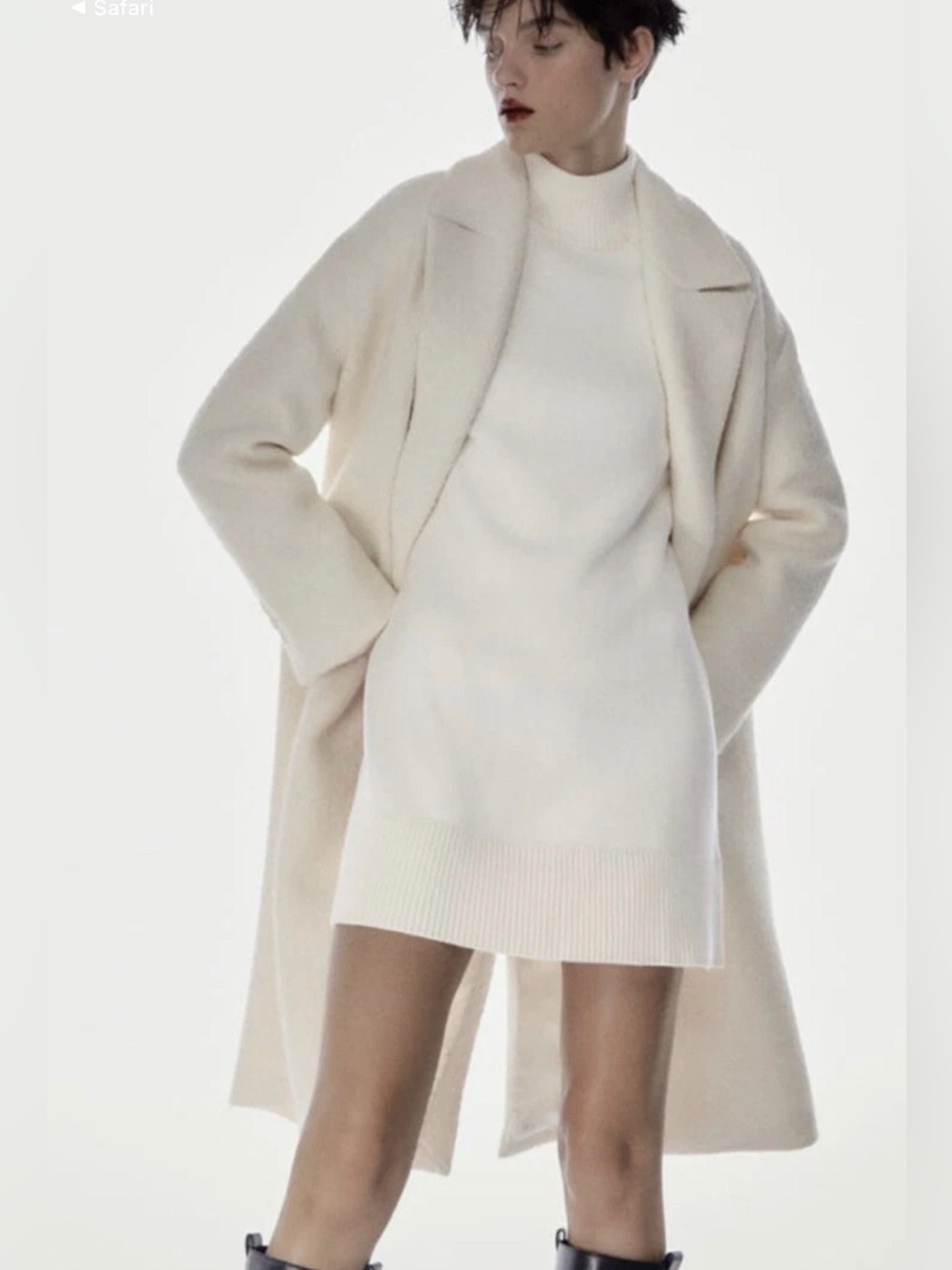 Zara Cream Ribbed Knit Coat and Dress Duo